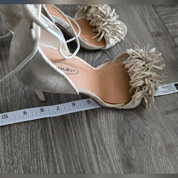 No Doubt Suede Fringe Lace-Up Heels Sandals - Picture 4 of 6